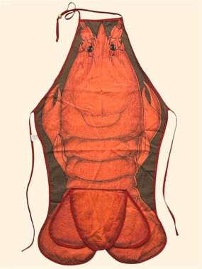 Vintage 80s Salamander Lobster Print Novelty Cooking Party Chef Apron 1985